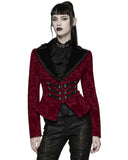 Punk Rave Womens Gothic Aristocrat Damask Velvet Frock Coat Jacket - Red