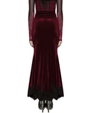 Punk Rave Daily Life Womens Long Gothic Velvet Ruched Split Waist Skirt - Red