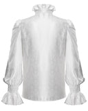 Devil Fashion Mens Gothic Vampire Beaded Crucifix Jacquard Dress Shirt - White