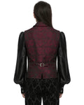 Punk Rave Mens Gothic Jacquard Rose Lace Applique Waistcoat Vest - Red