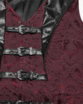 Punk Rave Mens Dark Victorian Gothic Damask Jacquard Waistcoat Vest - Red