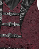 Punk Rave Mens Dark Victorian Gothic Damask Jacquard Waistcoat Vest - Red