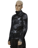 Punk Rave Mens Apocalyptic Punk Spliced Tie Dye Mesh Top - Black & Grey