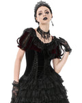 Dark In Love Womens Gothic Velvet & Lace Short Sleeve Bolero Shrug - Red & Black