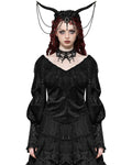 Dark In Love Womens Gothic Victorian Baroque Jacquard Velvet & Lace Blouse Top