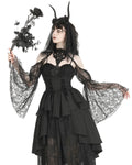 Dark In Love Womens Gothic Lace Cutout Flared Sleeve Bolero Shrug Top