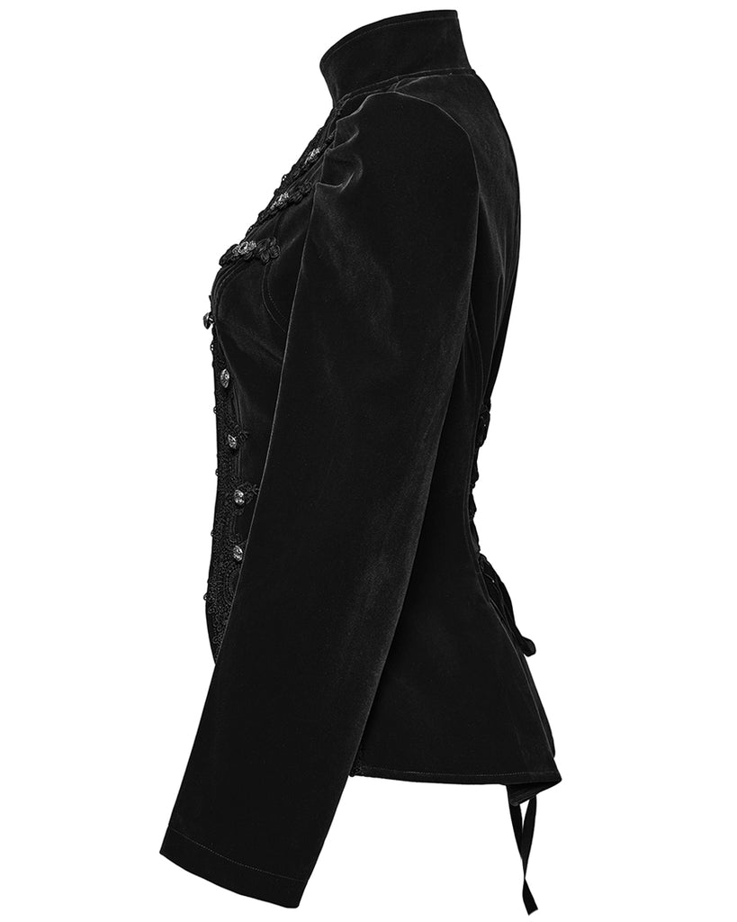Punk Rave Womens Gothic Velvet Cutaway Military Riding Jacket - Black ...