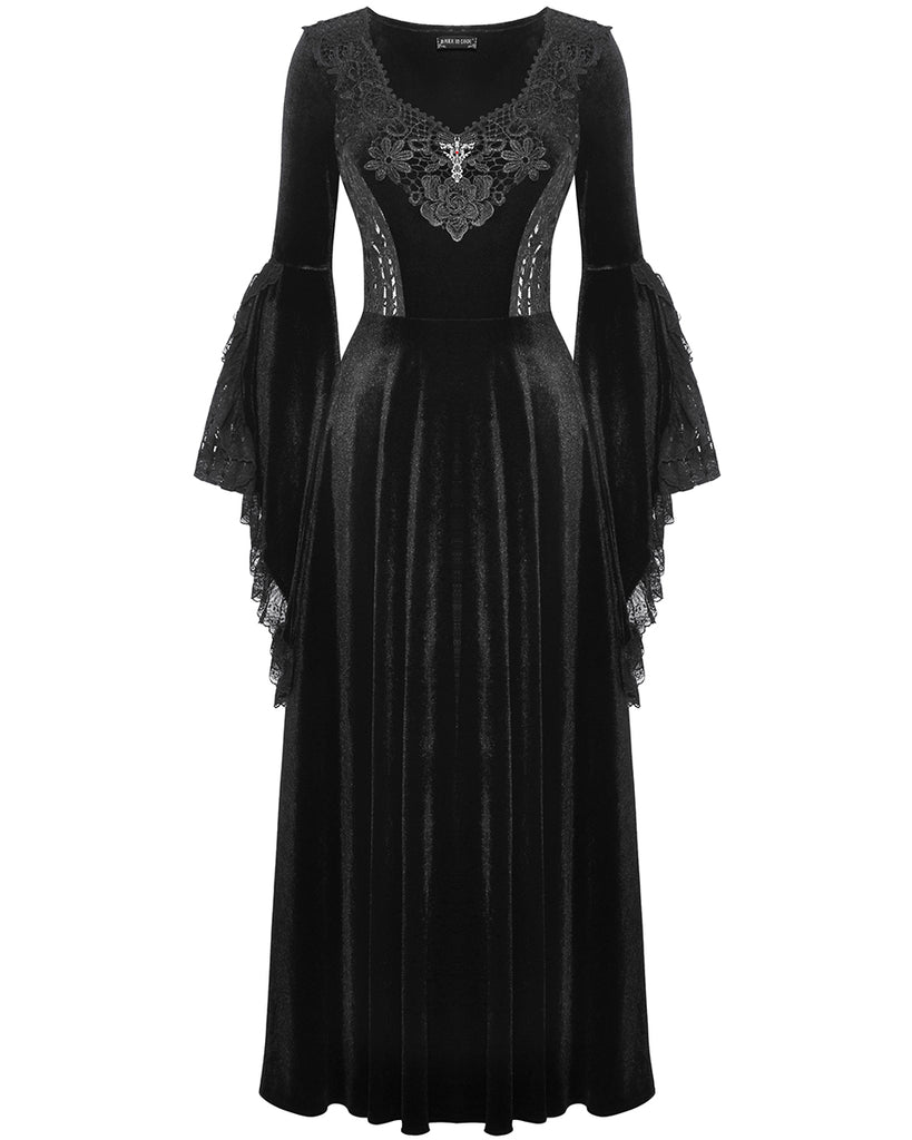 Dark In Love Long Gothic Velvet & Lace Applique Flared Sleeve Maxi Dre Violent Delights Dark In Love Long Gothic Velvet & Lace Applique Flared Sleeve Maxi Dre Violent Delights