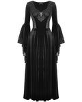 Dark In Love Long Gothic Velvet & Lace Applique Flared Sleeve Maxi Dress