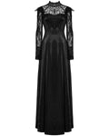 Punk Rave Womens Long Gothic Sateen Maxi Dress With Embroidered Lace Contrast