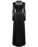 Punk Rave Womens Long Gothic Sateen Maxi Dress With Embroidered Lace Contrast