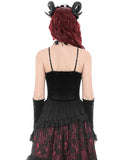 Dark In Love Womens Gothic Velvet & Lace Applique Corset Top - Black & Red
