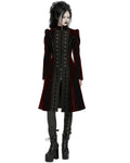 Punk Rave Womens Gothic Velvet Embellished Mid Length Military Coat - Red