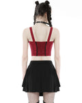 Dark In Love Womens Gothic Vampire Princess Cami Corset Top - Red Jacquard