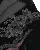 Eva Lady Womens Long Dark Baroque Gothic Velvet Gown Jacket - Black & Red