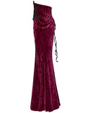Punk Rave Daily Life Womens Long Gothic Velvet Applique Maxi Skirt - Red