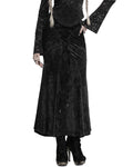 Punk Rave Daily Life Womens Long Gothic Velvet Applique Maxi Skirt - Black