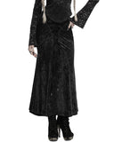 Punk Rave Daily Life Womens Long Gothic Velvet Applique Maxi Skirt - Black