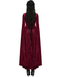 Punk Rave Womens Long Gothic Rose Velvet Flared Split Sleeve Maxi Dress - Red