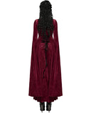Punk Rave Womens Long Gothic Rose Velvet Flared Split Sleeve Maxi Dress - Red