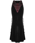 Punk Rave Womens Long Gothic Rose Lace Up Velvet Fishtail Skirt - Black & Red