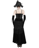 Eva Lady Womens Long Victorian Gothic Velvet & Lace Fringed Ballgown Dress