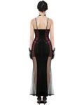 Dark In Love Womens Long Gothic Velvet & Mesh Mermaid Dress - Black & Red