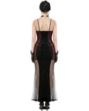 Dark In Love Womens Long Gothic Velvet & Mesh Mermaid Dress - Black & Red