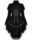 Dark In Love Womens Victorian Gothic Velvet & Jacquard Tail Coat Frock Jacket
