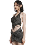 Punk Rave Womens Apocalyptic Punk Decayed Lace Up Halter Top - Black & Grey