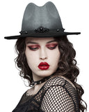 Punk Rave Womens Gothic Gradient Fedora Hat - Grey & Black