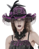 Eva Lady Womens Gothic Beaded & Feathered Wide Brim Mourning Hat - Black & Purple
