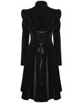 Punk Rave Womens Gothic Velvet Embellished Mid Length Military Coat - Black