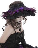 Devil Fashion Womens Dark Gothic Feathered Rose Fascinator Headpiece - Black & Purple