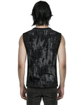 Punk Rave Mens Apocalyptic Gothic Broken Knit Tank Top Vest - Distressed Grey & Black