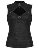 Punk Rave Womens Apocalyptic Gothic Studded Shredded Fishnet Tank Top Vest