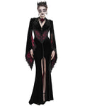 Eva Lady Womens Long Dark Baroque Gothic Velvet Gown Jacket - Black & Red