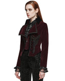 Punk Rave Womens Gothic Velvet & Lace Riding Jacket - Red & Black