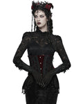 Punk Rave Womens Baroque Gothic Rose Embroidered Velvet Cincher Corset - Red & Black