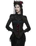 Punk Rave Womens Baroque Gothic Rose Embroidered Velvet Cincher Corset - Red & Black
