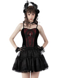 Dark In Love Gothic Crucifix Punk Cobweb Corset Vest - Black & Red