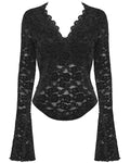Punk Rave Womens Elegant Floral Lace V-Neck Top - Black