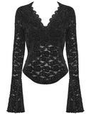 Punk Rave Womens Elegant Floral Lace V-Neck Top - Black