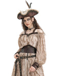 Devil Fashion Womens Victorian Steampunk Off Shoulder Halter Top - Off White & Brown