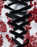 Punk Rave Womens Long Gothic Floral Sequined Wedding Prom Dress - White & Red