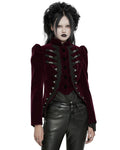 Punk Rave Womens Gothic Velvet Cutaway Military Riding Jacket - Red