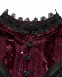 Punk Rave Daily Life Womens Long Gothic Crushed Velvet & Lace Bolero Cape - Red