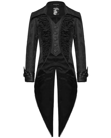 Punk Rave Mens Gothic Steampunk Embellished Jacquard Tail Coat Jacket