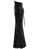 Punk Rave Daily Life Womens Long Gothic Velvet Applique Maxi Skirt - Black