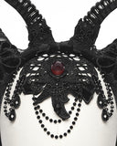Punk Rave Womens Dark Gothic Beaded Demon Horns 2-Piece Mesh Veil